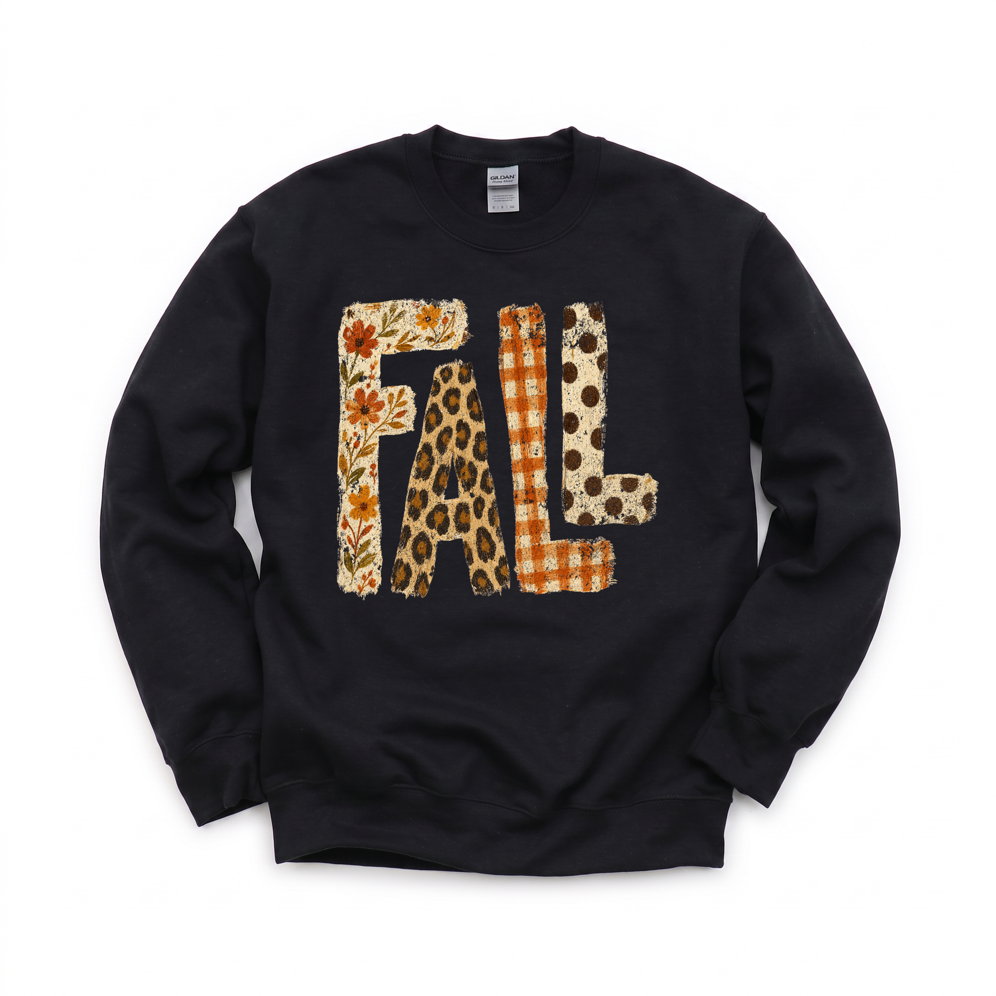 Fall Pattern Letters graphic on Gildan 18000 in Black