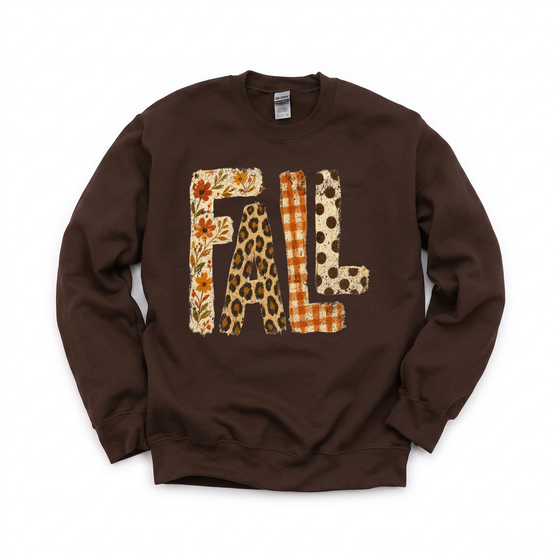 Fall Pattern Letters graphic on Gildan 18000 in Dark Chocolate