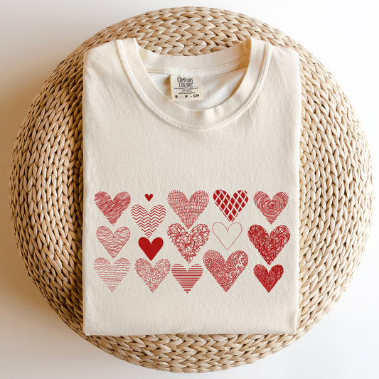 Heart Doodles, Comfort Colors Tshirt, Valentine's Day