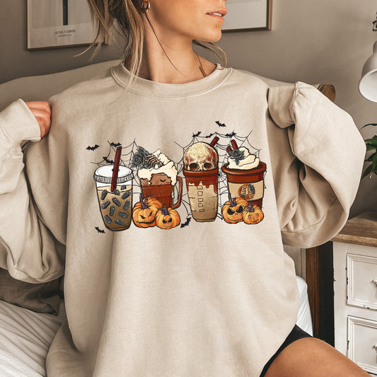 Horror Pumpkin Coffee Halloween Sweatshirt