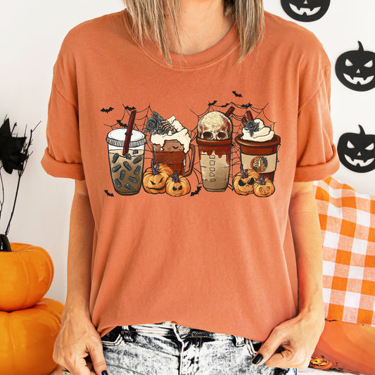 Horror Pumpkin Coffee Vintage Halloween Comfort Colors Tshirt