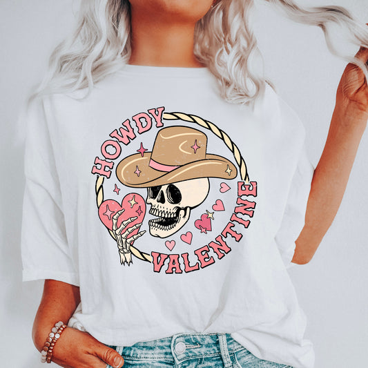 Howdy Valentine, Skeleton Cowboy, Western, Country, Comfort Colors Tshirt, Valentine's Day