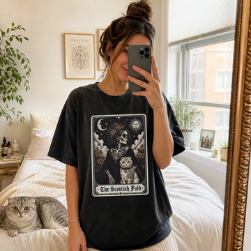 The Cat Mom's Tarot Tee | Vintage Tarot Card Cat Breed Portrait | Comfort Colors 1717 Black | Witchcore Halloween Cat Mom Shirt