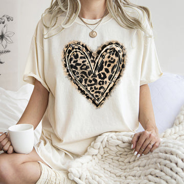Leopard Print Heart Valentine's Day Edition With Vintage Charm And Chic Retro Vibe Comfort Colors Tee