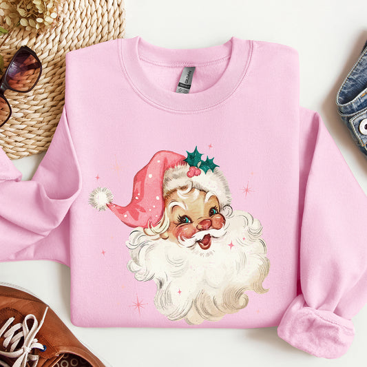 Retro Santa Sweatshirt, Vintage Classic Christmas, Pink Star