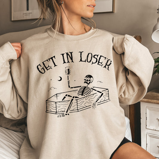 Get In Loser Skeleton Halloween Sweatshirt