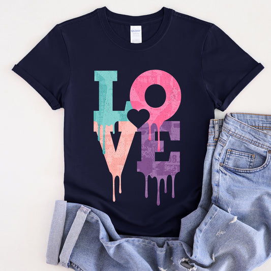 Retro Love Dripping Paint, Super Soft Tshirt, Valentine's Day