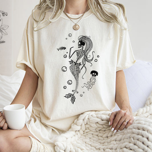 Mermaid Skeleton Jellyfish Retro Halloween Comfort Colors Tshirt