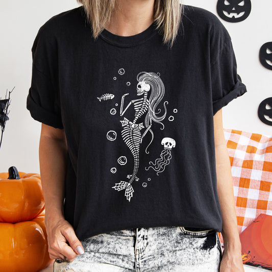 Mermaid Skeleton Jellyfish Retro Halloween Comfort Colors Tshirt