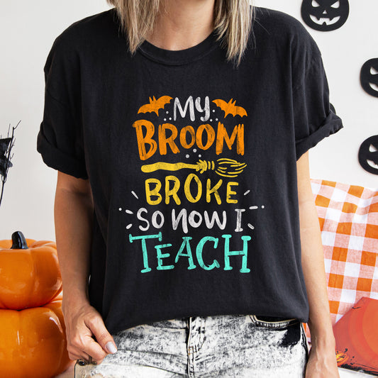 My Broom Broke So I Teach Retro Halloween Comfort Colors Tshirt