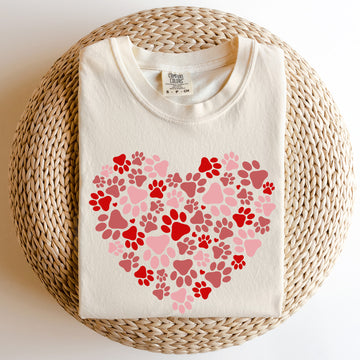 Paw Print Heart, Pets, Dogs, Cats, Comfort Colors Tshirt, Valentine's Day