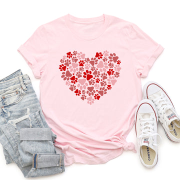 Paw Print Heart, Pets, Dogs, Cats, Super Soft Tshirt, Valentine's Day