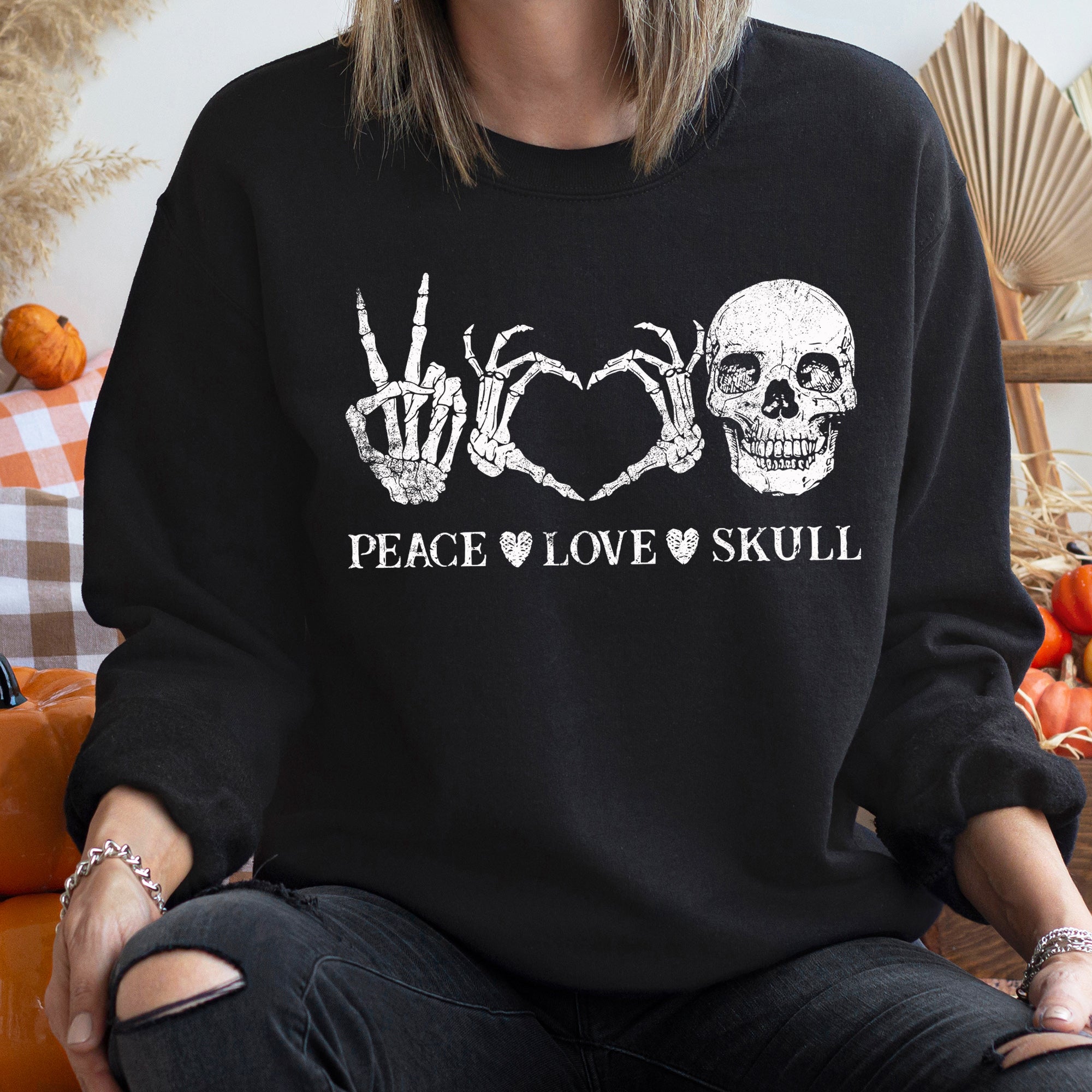 Peace Love Skull Halloween Sweatshirt