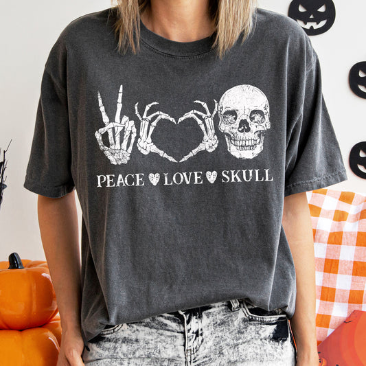 Peace Love Skull Vintage Halloween Comfort Colors Tshirt