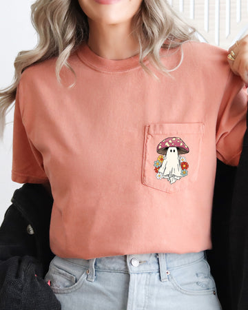 Ghost Mushroom, Halloween Pocket Tee Comfort Colors T-Shirt