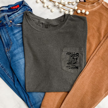 We're Going Witchin' Halloween Pocket Comfort Colors Tshirt