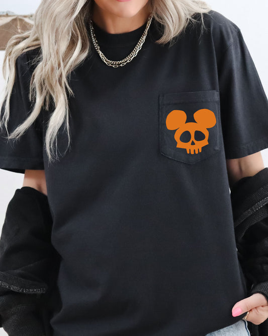 Mouse Skull, Spooky, Halloween Pocket Tee