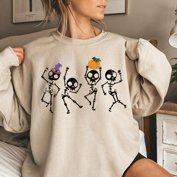 Pumpkin Dancing Skeletons Halloween Sweatshirt