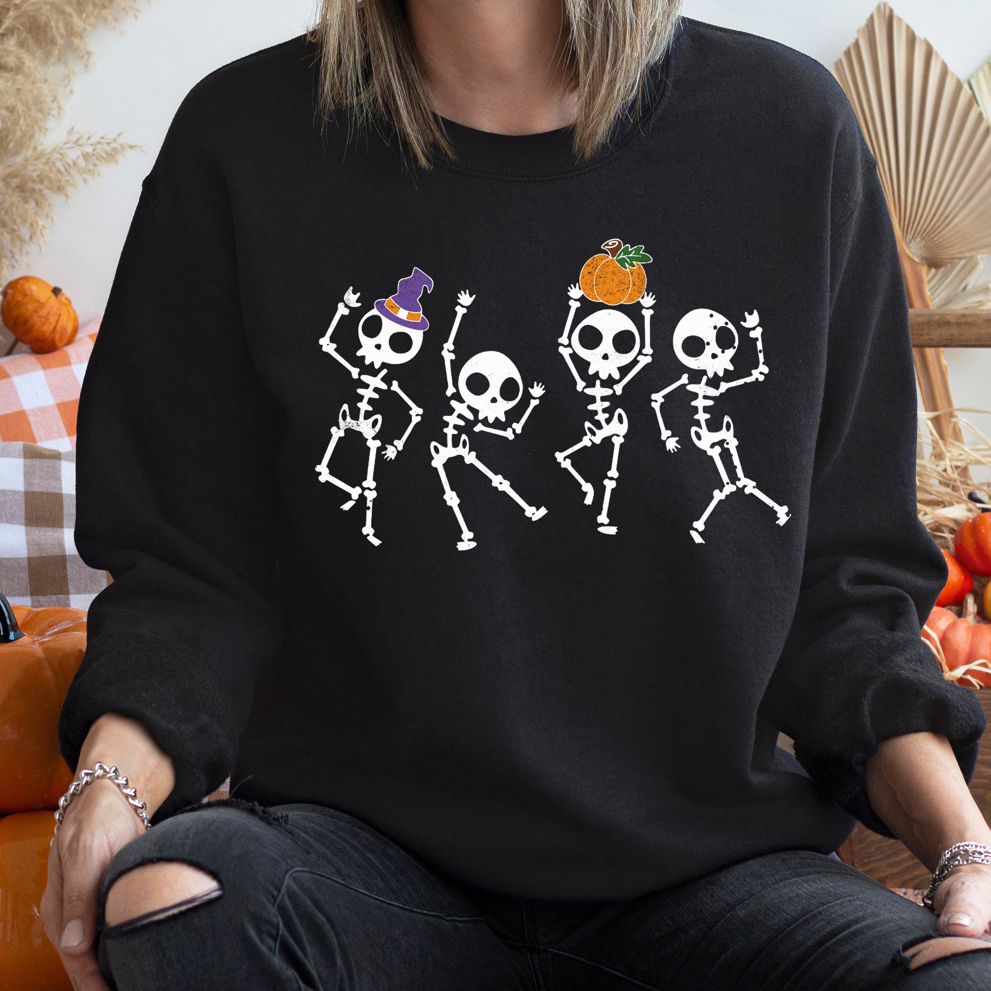 Pumpkin Dancing Skeletons Vintage Sweatshirt