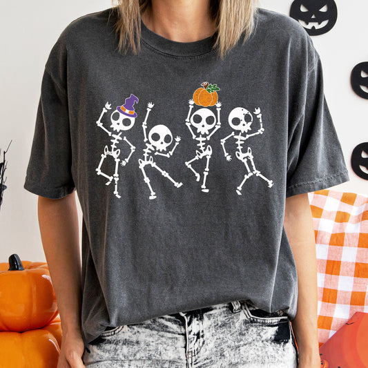 Pumpkin Dancing Skeletons Retro Halloween Comfort Colors Tshirt