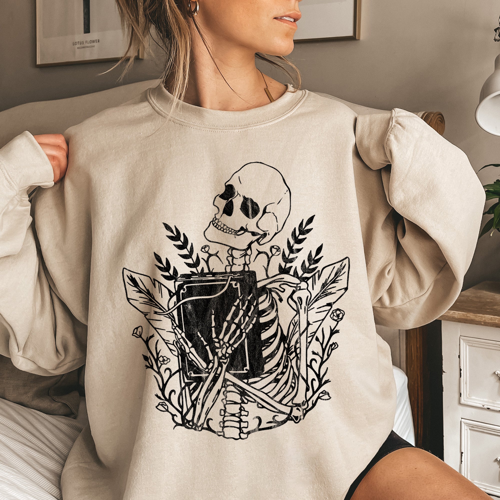 Reading Skeleton Vintage Halloween Sweatshirt