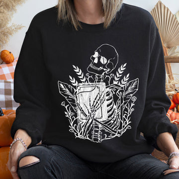 Reading Skeleton Halloween Sweatshirt