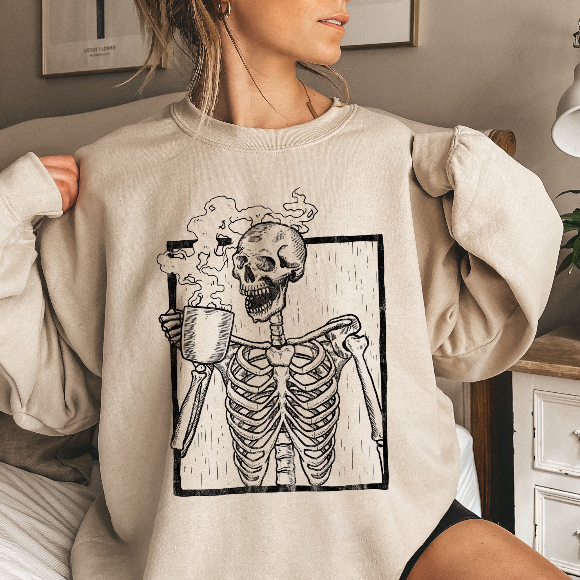Skeleton Coffee Vintage Halloween Sweatshirt