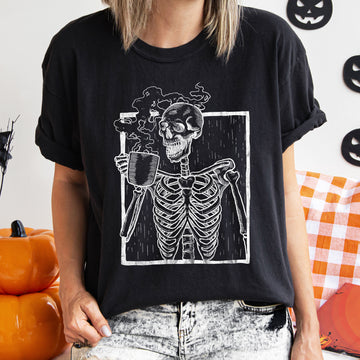 Skeleton And Coffee Retro Halloween T-shirt