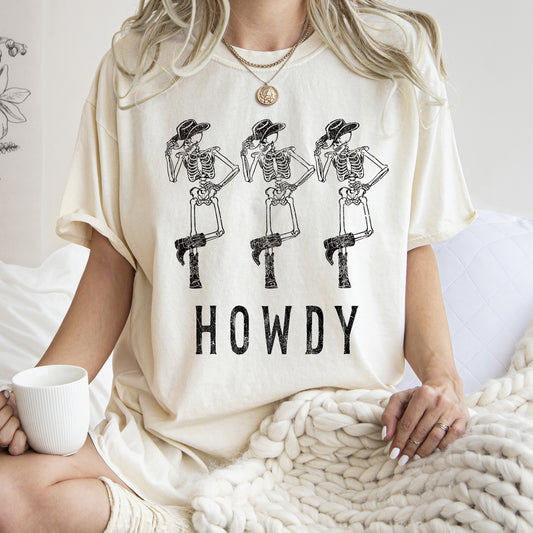 Howdy Skeletons Retro Western Halloween Comfort Colors Tshirt