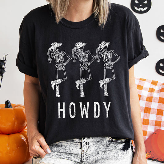 Howdy Skeletons Retro Western Halloween Comfort Colors Tshirt