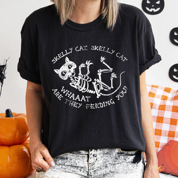 Skelly Cat Retro Halloween T-shirt