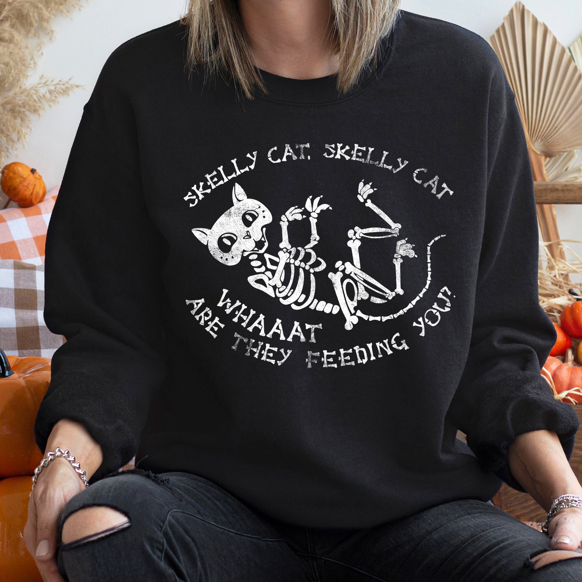 Skelly Cat Halloween Sweatshirt