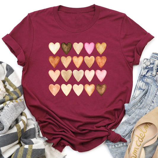 Skin Tone Hearts, Multicultural, Super Soft Tshirt, Valentine's Day