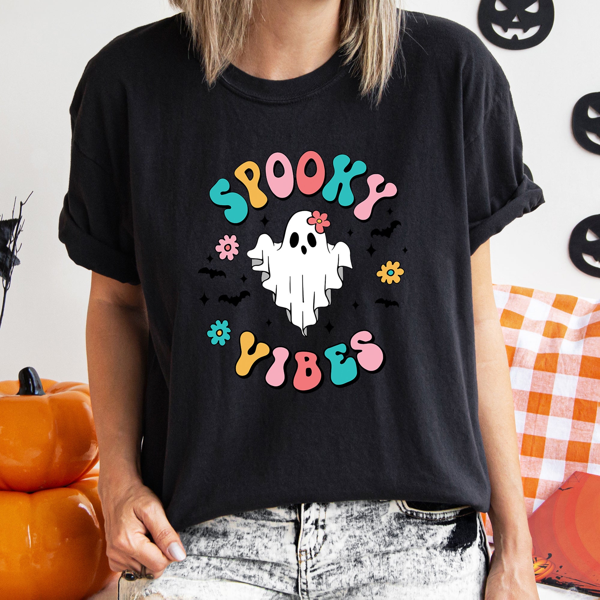 Spooky Vibes Ghost Retro Halloween T-shirt