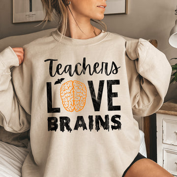 Teachers Love Brains Vintage Halloween Sweatshirt