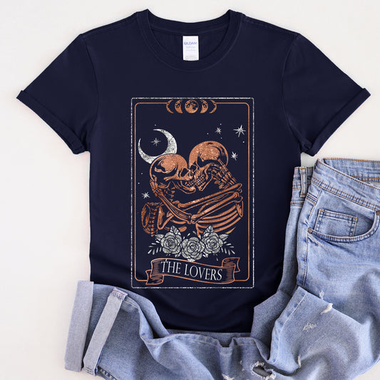 The Lovers Tarot, Moon, Skeletons, Mystical, Magic, Super Soft Tshirt, Valentine's Day