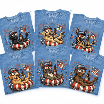 Patriotic Dogs 50 Plus Breeds USA Flag Fireworks 4th of July All-American Celebration Edition Graphic Tee