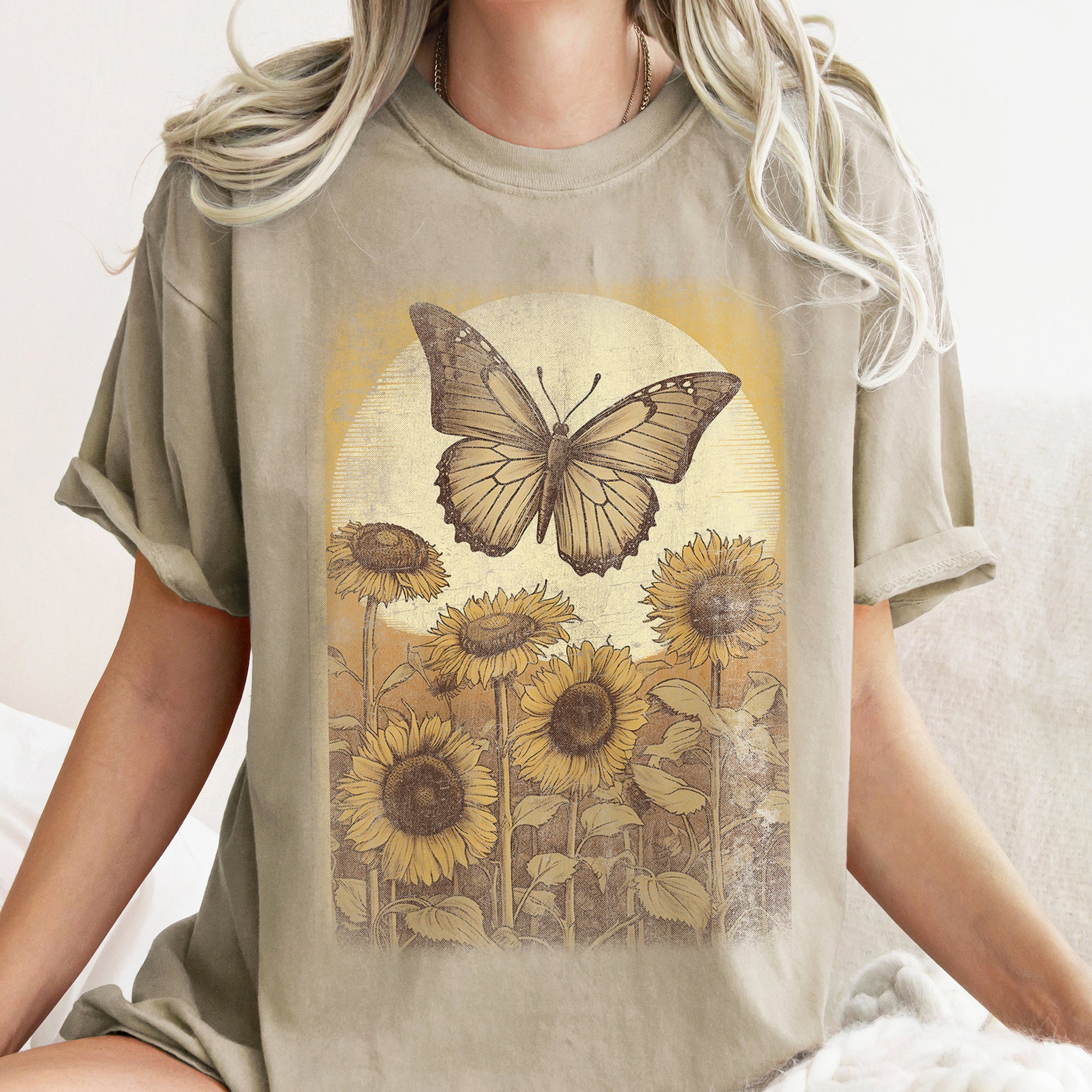 Vintage Butterfly Sunflowers T-shirt