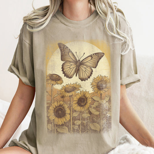 Vintage Butterfly Sunflowers Comfort Colors Tshirt