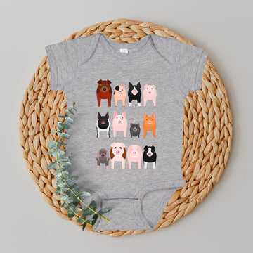 Pig Lovers Kid's Tees, Farm Animal Infant Bodysuits, Illustration, Breeds, Youth Comfort Colors T-Shirt