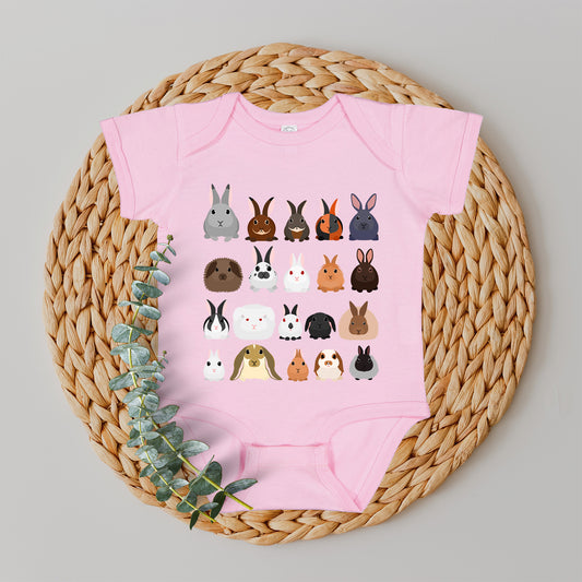 Rabbit Lovers Kid's Tees, Farm Animal Infant Bodysuits, Illustration, Breeds, Youth