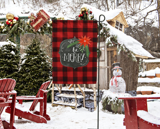 Be Merry Red Plaid, Christmas Garden Flag, Festive Winter Outdoor Decor
