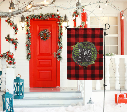 Merry and Bright Red Plaid, Christmas Garden Flag, Festive Winter Outdoor Decor