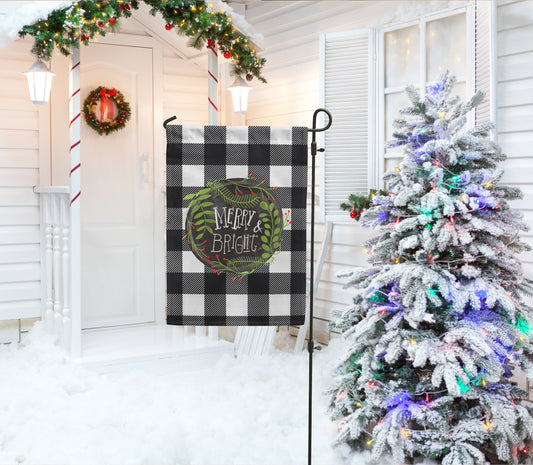 Merry and Bright Black Plaid, Christmas Garden Flag, Festive Winter Outdoor Decor