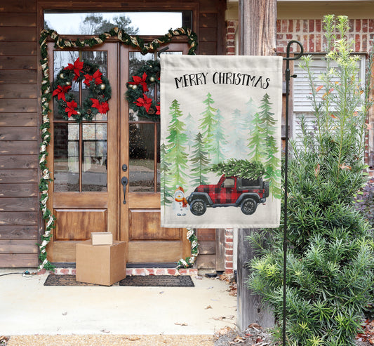 Merry Christmas Truck, Garden Flag, Festive Winter Outdoor Decor