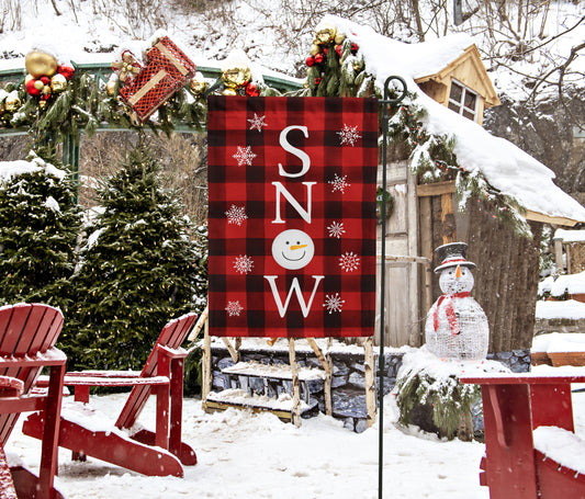 Snow Red Plaid, Christmas Garden Flag, Festive Winter Outdoor Decor