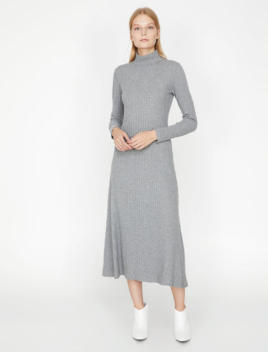Gray Knitted Turtle Neck Dress