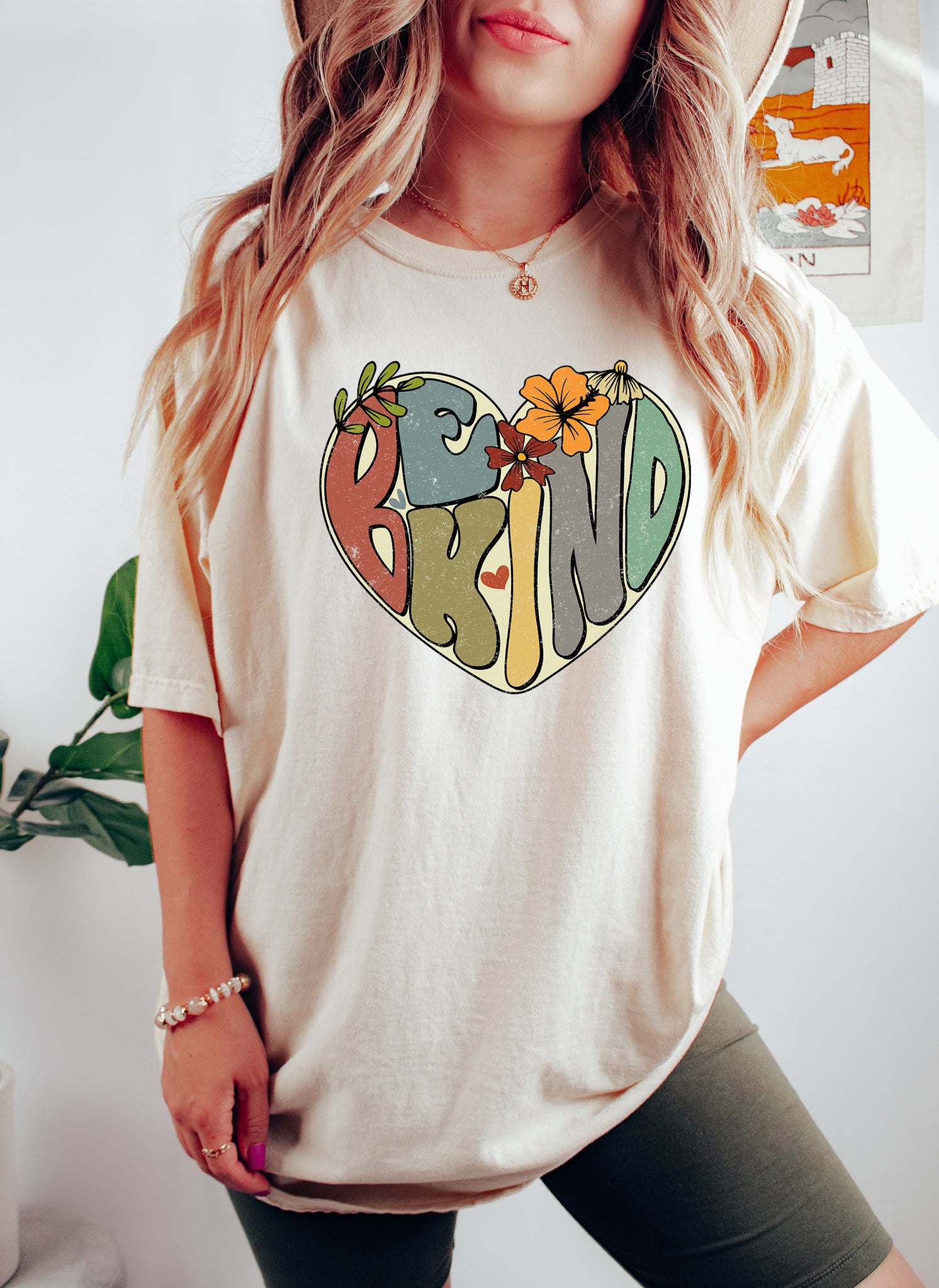 Be Kind Heart and Flowers Positivity Retro T-Shirt