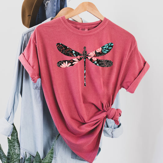 Floral Print Dragonfly Comfort Colors Tshirt