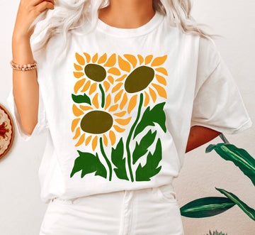Boho Botanical Sunflower Art Nouveau Floral T-Shirt
